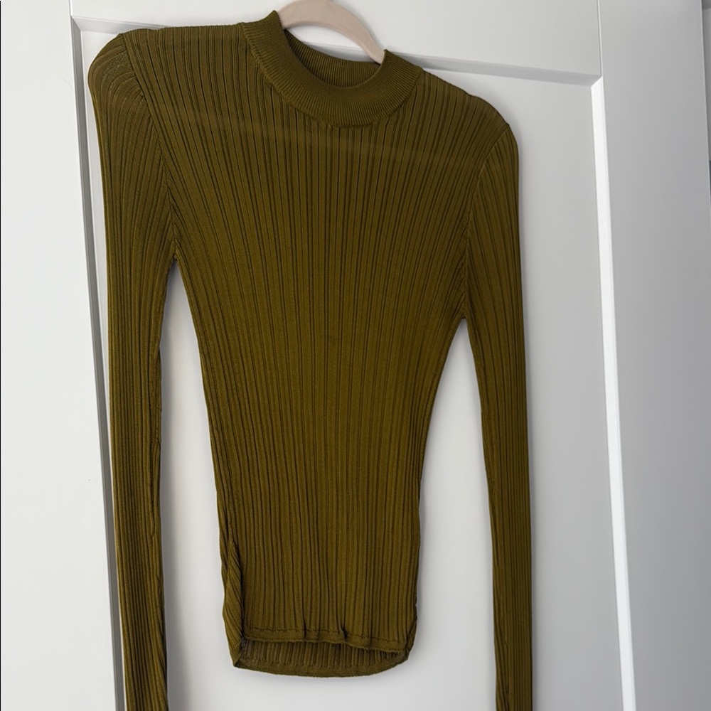 Zara Olive Ribbed Long Sleeve Top
